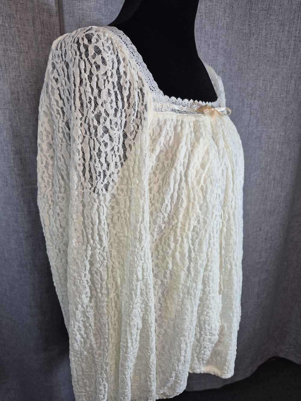 Maurices Lace Peasant Blouse NWT Cream Ivory Long Sleeve Bow Detail Size Large